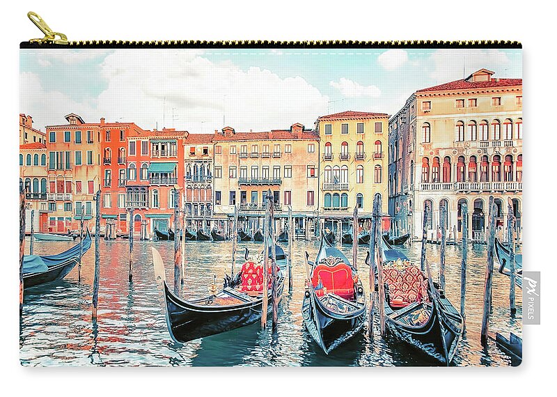Architecture Zip Pouch featuring the photograph Gondolas In Venice by Manjik Pictures