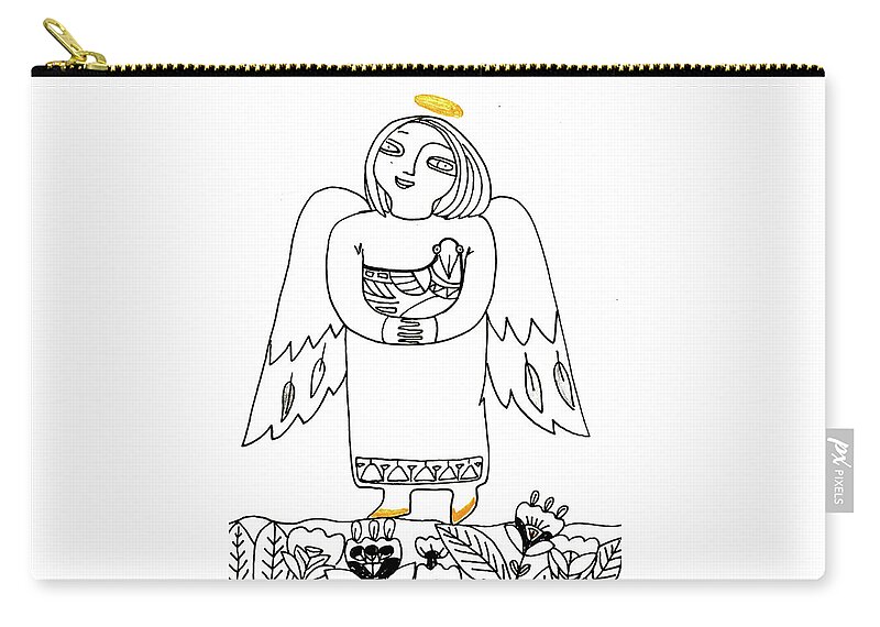 Russian Artists New Wave Zip Pouch featuring the drawing Good Angel Drawing Series 1 by Tatiana Koltachikhina