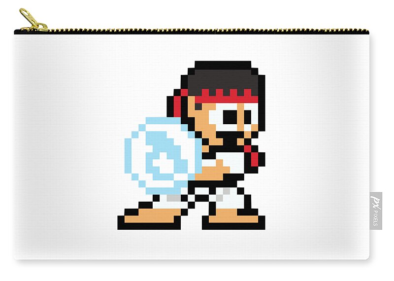 Street Fighter Zip Pouch featuring the digital art Good Game Win Points Ryu Hadouken Street Fighter 8-Bit Retro Pixel Art Gift For Birthday by Ezone Prints