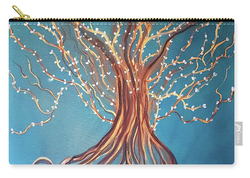Tree Zip Pouch featuring the painting Good Roots Bear Fruits by Artist Linda Marie