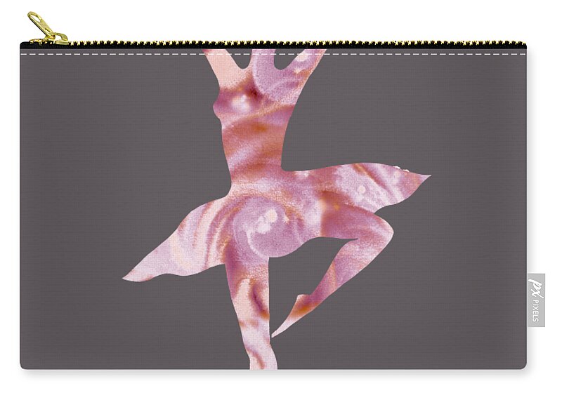 Ballerina Zip Pouch featuring the painting Gorgeous Move Of Pale Cool Pink Ballerina Silhouette Watercolor by Irina Sztukowski