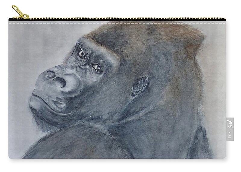 Gorilla Zip Pouch featuring the painting Gorilla's Celebrity Pose by Kelly Mills