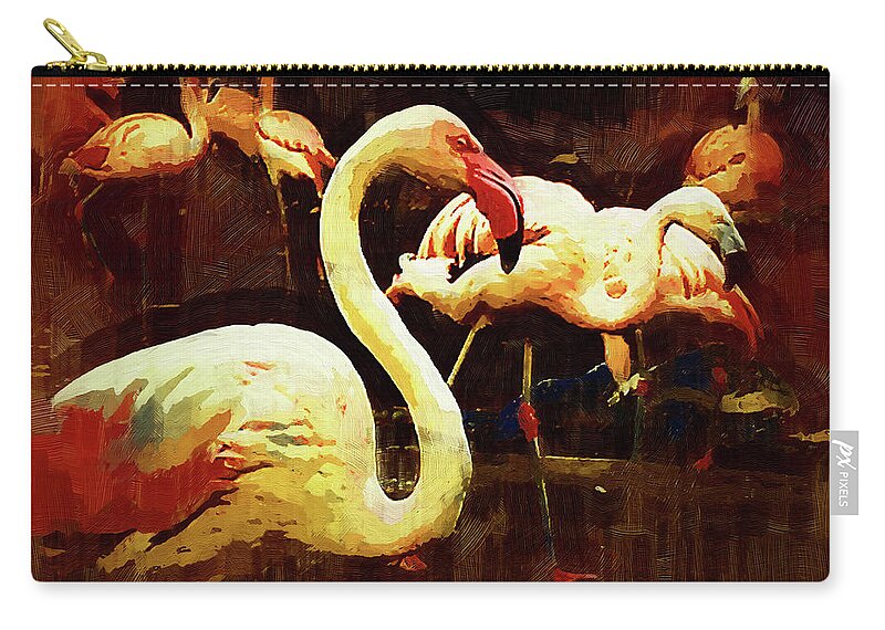 Gothic-painting Zip Pouch featuring the digital art Gothic Flamingo by Kirt Tisdale