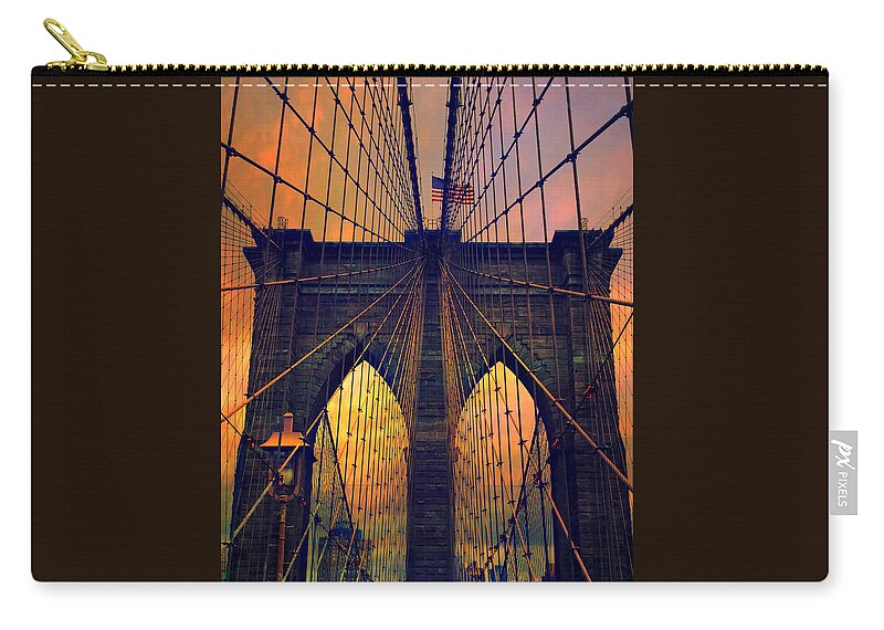Brooklyn Bridge Zip Pouch featuring the photograph Gothic Gloaming II by Jessica Jenney