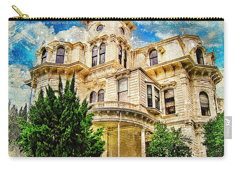 Governor's Mansion Zip Pouch featuring the digital art Governor's Mansion in Sacramento - digital painting by Nicko Prints