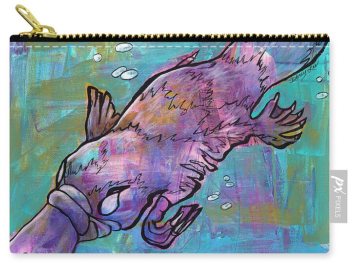 Platypus Zip Pouch featuring the painting Graceful Glide by Darcy Lee Saxton