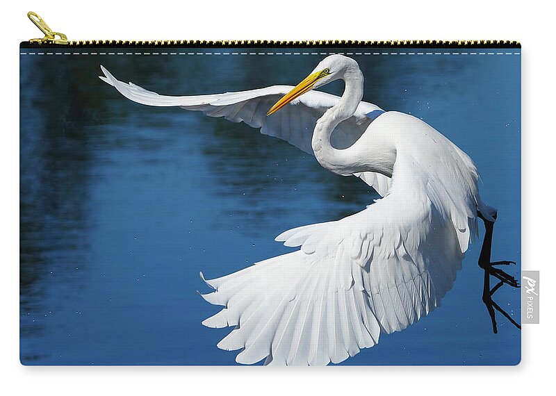 Birds Zip Pouch featuring the photograph Graceful Great Egret by Larry Marshall