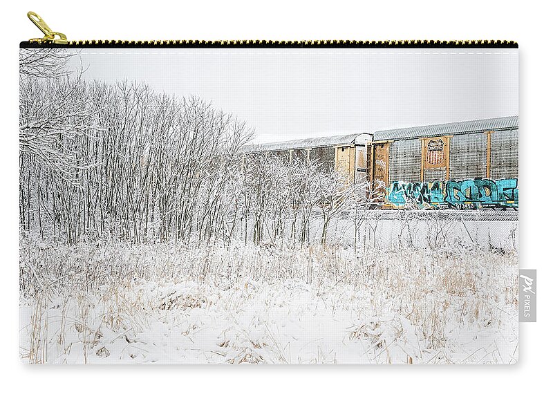 Illinois Zip Pouch featuring the photograph Graffiti on a snowy day by Joni Eskridge