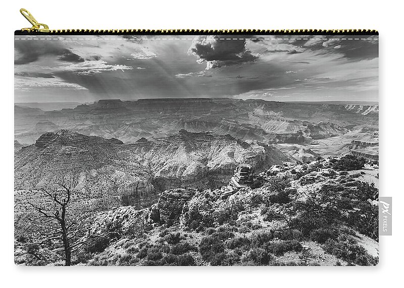 Arizona Zip Pouch featuring the photograph Grand Canyon Desert view 3 BW by Mati Krimerman