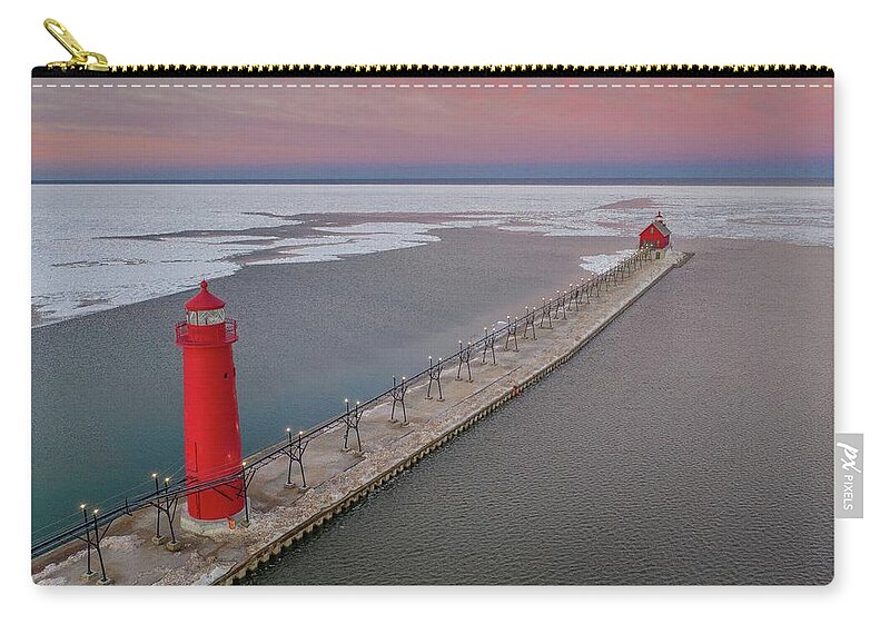 Northernmichigan Zip Pouch featuring the photograph Grand Haven Lighthouse DJI_0513 HRes by Michael Thomas
