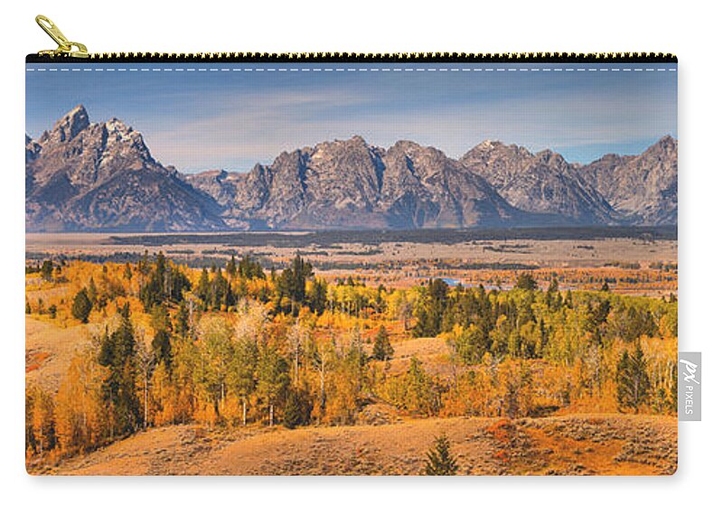 Teton Zip Pouch featuring the photograph Grand Teton Autumn Overlook Panorama by Adam Jewell