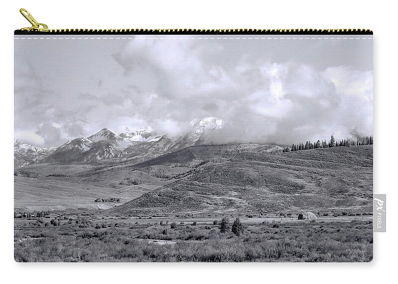 Grand Tetons Zip Pouch featuring the photograph Grand Tetons in the Clouds 1b by Cathy Anderson