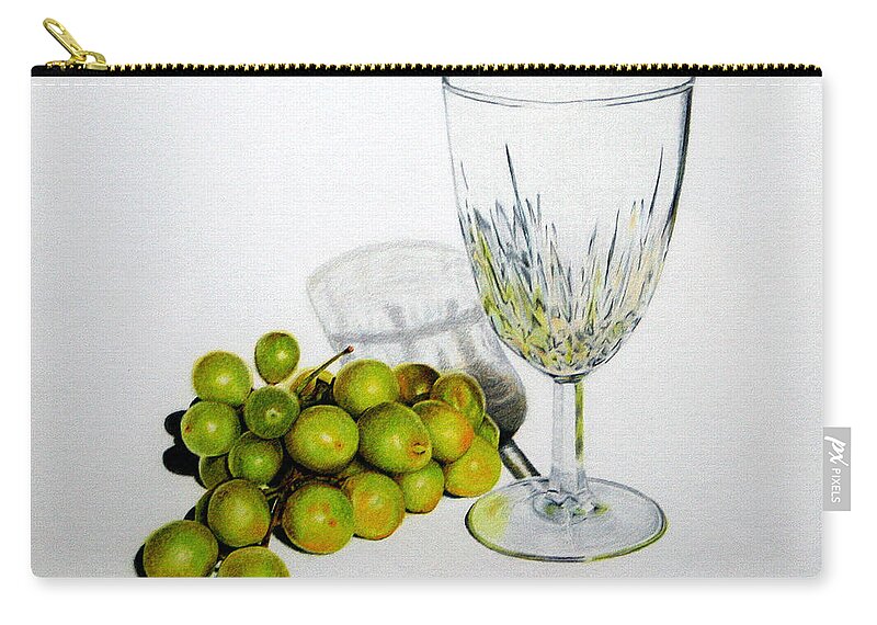 Grapes Zip Pouch featuring the drawing Grapes and Crystal by Marna Edwards Flavell