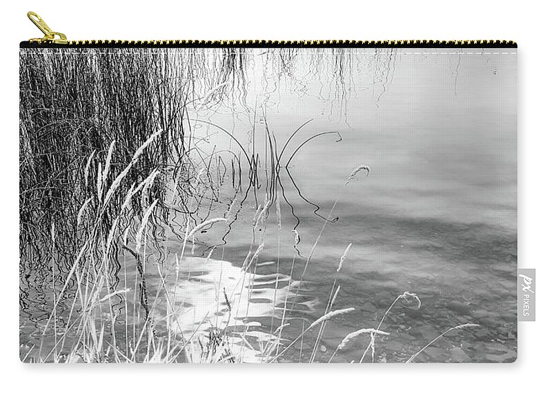 Black And White Photography Zip Pouch featuring the photograph Grasses and Reeds Black and White by Allan Van Gasbeck