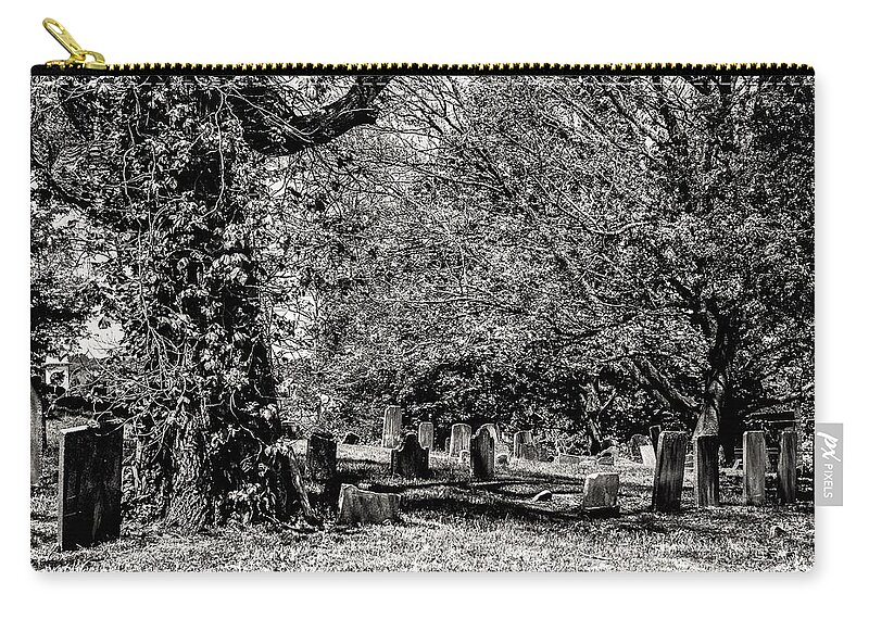 Grave Yard Tombstones Trees B&w Zip Pouch featuring the photograph Grave Yard1 by John Linnemeyer