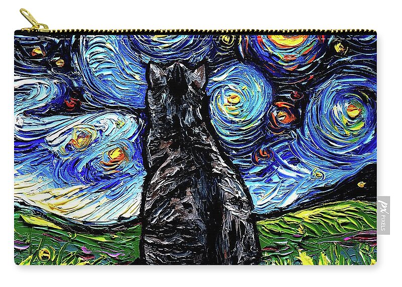 Gray Tabby Night Carry-all Pouch featuring the painting Gray Tabby Night by Aja Trier