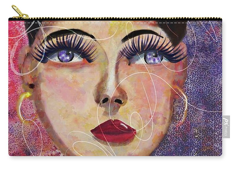 Whimsical Illustrations Zip Pouch featuring the mixed media Graziela by Lorie Fossa
