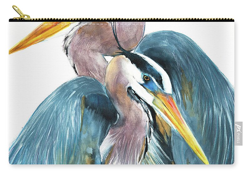 Great Blue Heron Zip Pouch featuring the mixed media Great Blue Heron Couple by Jani Freimann