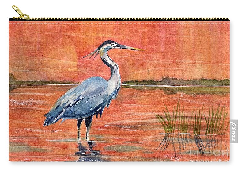 Great Blue Heron Zip Pouch featuring the painting Great Blue Heron in Marsh by Melly Terpening