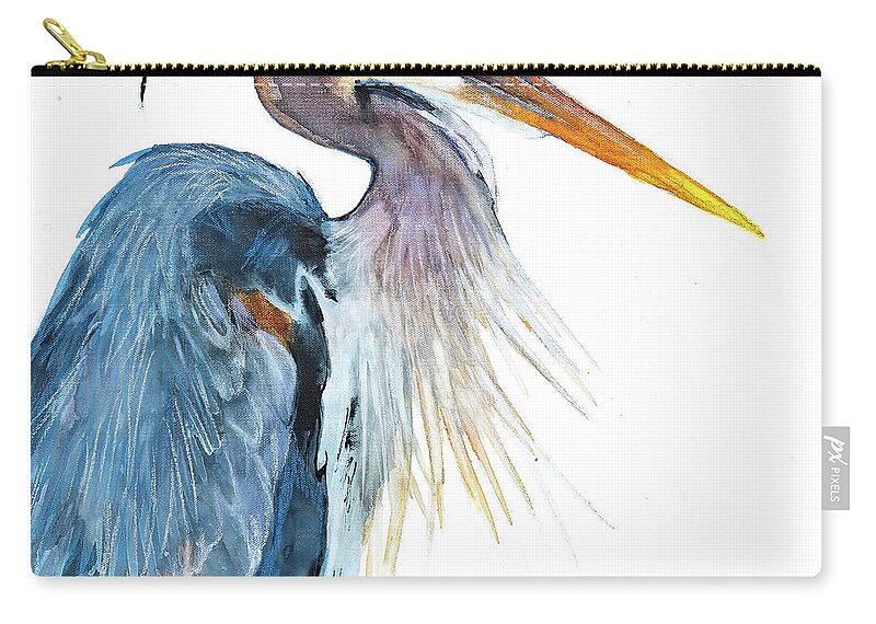 Great Blue Heron Carry-all Pouch featuring the mixed media Great Blue Heron by Jani Freimann