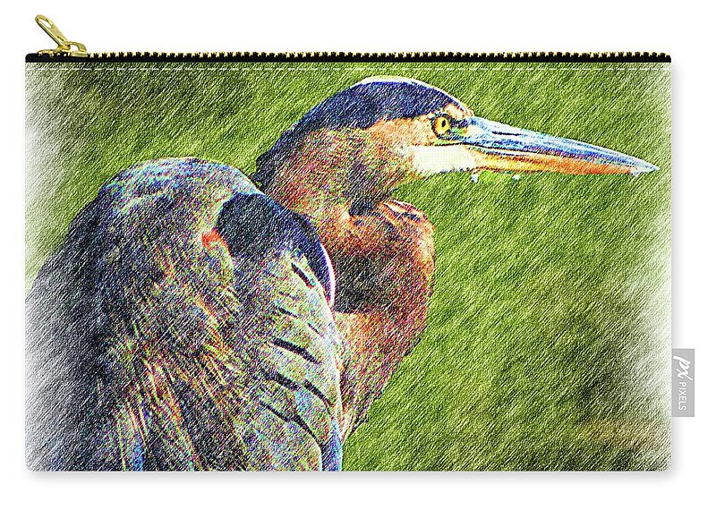 Heron Zip Pouch featuring the digital art Great Blue Heron of Blind Brook by Cordia Murphy
