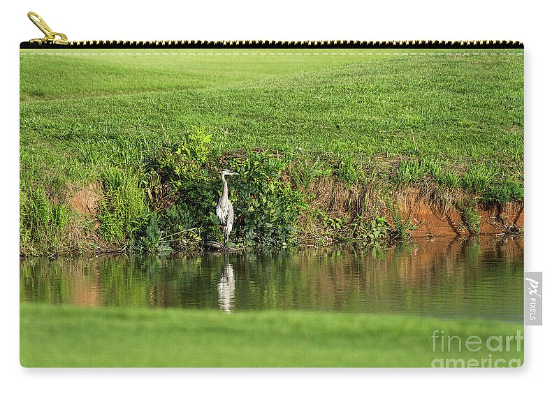 Great Blue Heron Zip Pouch featuring the photograph Great Blue Heron Pond Fishing by Jennifer White