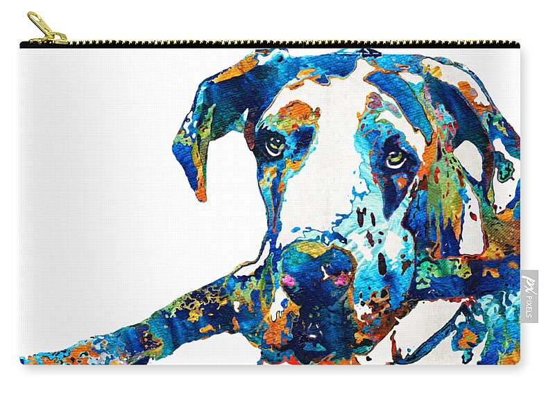 Great Dane Zip Pouch featuring the painting Great Dane Art - Stick With Me - By Sharon Cummings by Sharon Cummings