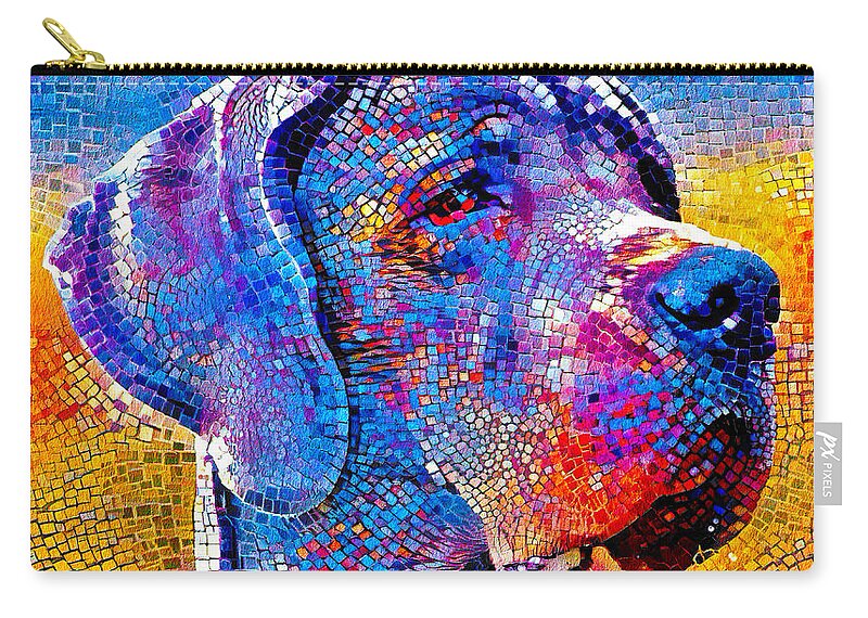 Great Dane Zip Pouch featuring the digital art Great Dane portrait - colorful mosaic by Nicko Prints