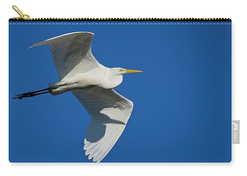 Blue Carry-all Pouch featuring the photograph Great Egret In Flight by Steve DaPonte