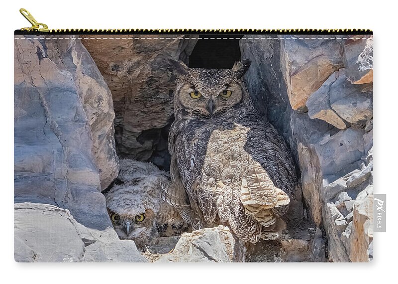 Owl Zip Pouch featuring the photograph Great Horned Owl Nest by Wesley Aston