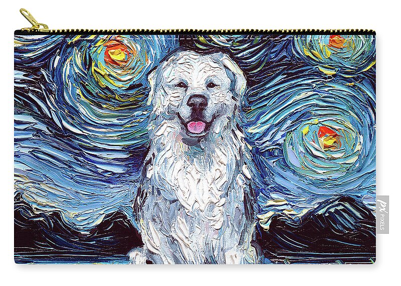 Pyrenees Zip Pouch featuring the painting Great Pyrenees by Aja Trier