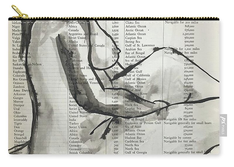 Sumi Ink Zip Pouch featuring the drawing Great Rivers of the World by M Bellavia