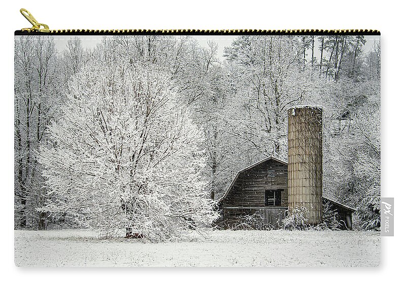 Winter Zip Pouch featuring the photograph Great Smoky Mountains North Carolina Winter Barn Scenic by Robert Stephens