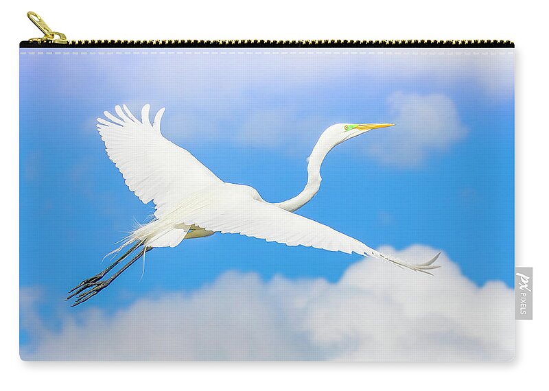 Great White Egret Zip Pouch featuring the photograph Great White Egret Ascending by Mark Andrew Thomas