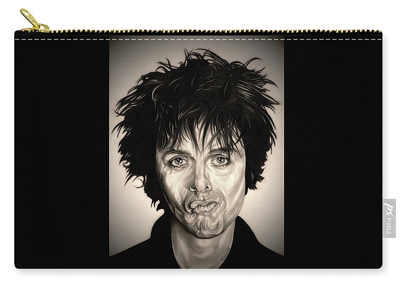 Billy Joe Armstrong Zip Pouch featuring the drawing Green Day - White Back, Sepia Edition by Fred Larucci