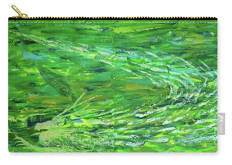 Green Dragon Zip Pouch featuring the painting Green dragon chasing dolphin by Denys Kuvaiev