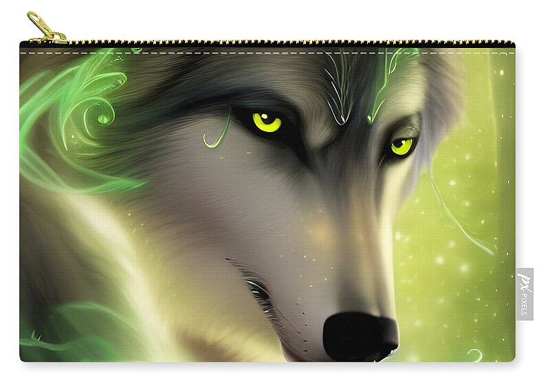 Digital Zip Pouch featuring the digital art Green-Eyed Wolf by Beverly Read