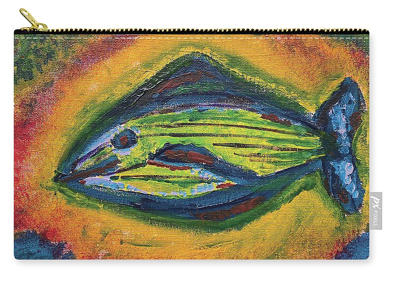 Fish Zip Pouch featuring the painting Green Fish by David Feder