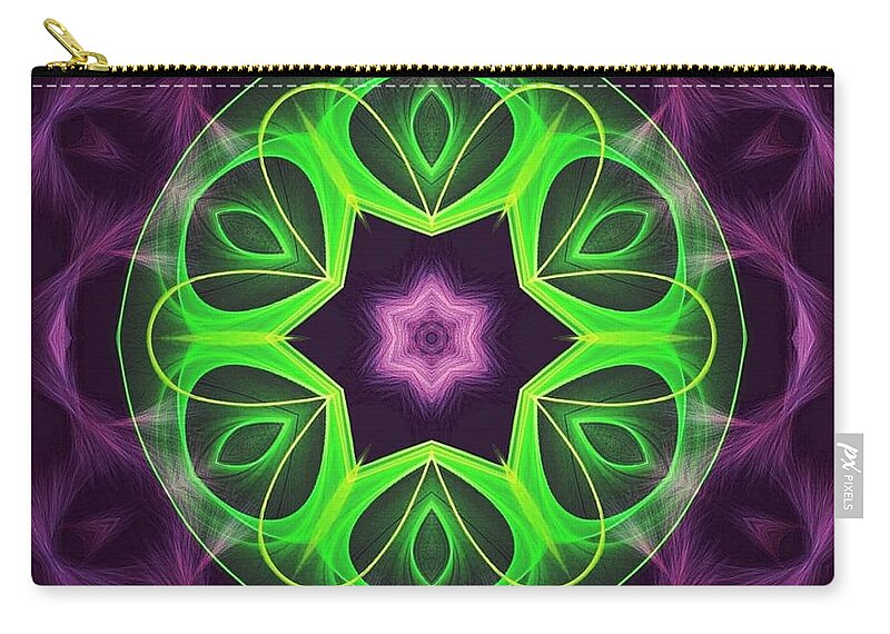  Zip Pouch featuring the digital art Green Glow Among Purple by SarahJo Hawes