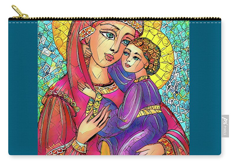 Mother And Child Zip Pouch featuring the painting Green Ray Madonna by Eva Campbell