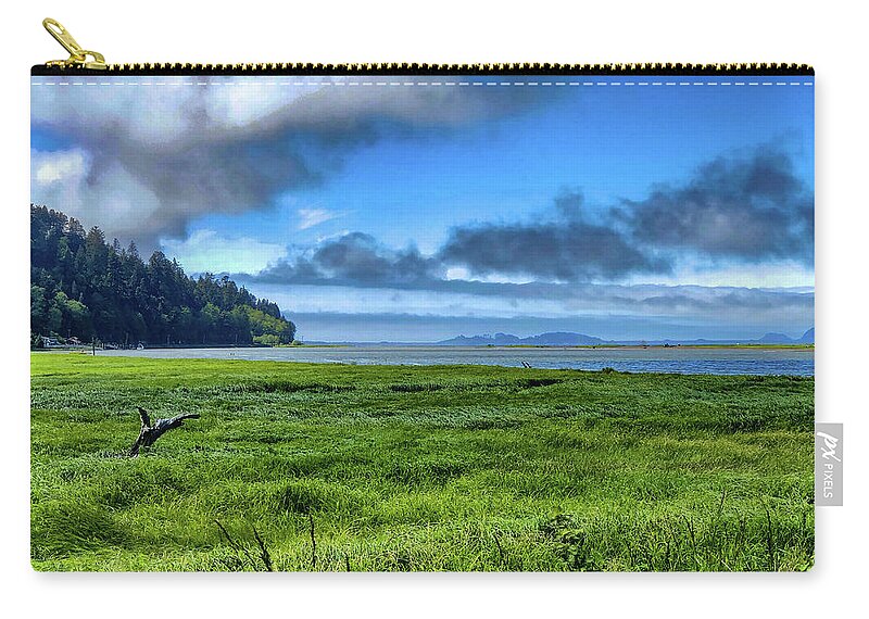 Landscape Zip Pouch featuring the digital art Green Reed Sea by Chriss Pagani