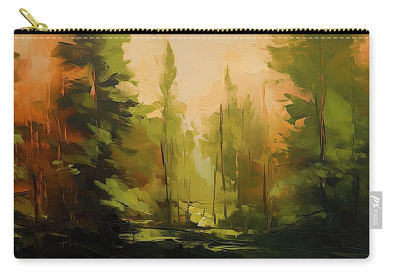 Green Zip Pouch featuring the painting Green Serenity - Green Abstract Art by Lourry Legarde