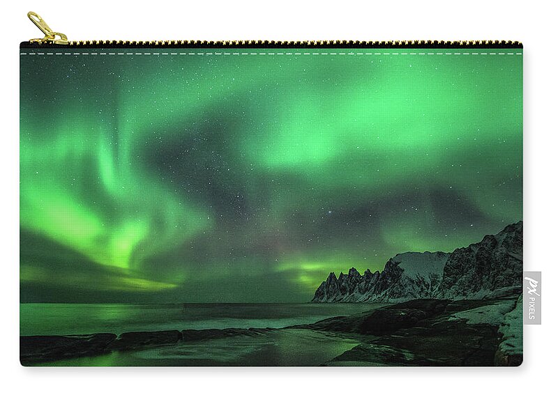 Aurora Zip Pouch featuring the photograph Green Skies by Linda Villers