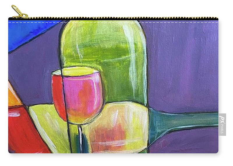 Abstract Zip Pouch featuring the painting Green Wine Bottle and Glass by Denice Palanuk Wilson