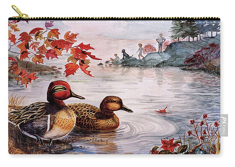 Ducks Zip Pouch featuring the painting Greenwinged Teal Ducks by Marilyn Smith
