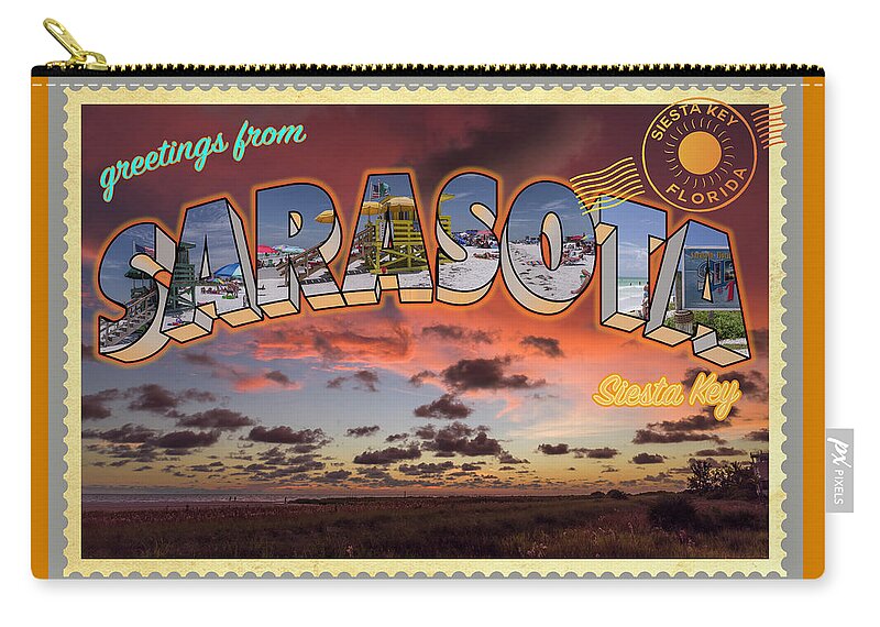 Sarasota Zip Pouch featuring the photograph Greetings from Sarasota 3 by Arttography LLC