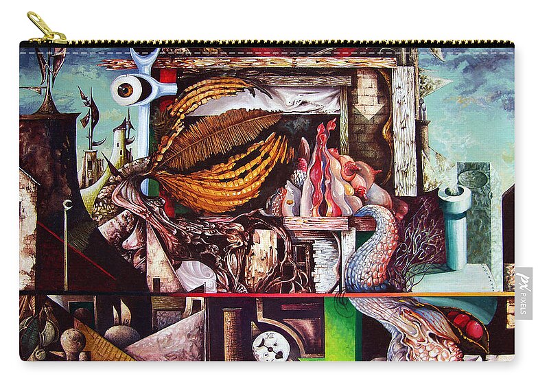 Surrealism Carry-all Pouch featuring the painting Grey Day At The Factory by Otto Rapp