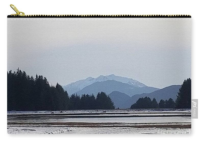 #juneau #alaska #ak #tours #cruise #boyscoutcamp #eaglebeach #vacation #winter #cold #shading #sherlterisland #admiraltyisland Zip Pouch featuring the photograph Greyscale by Charles Vice
