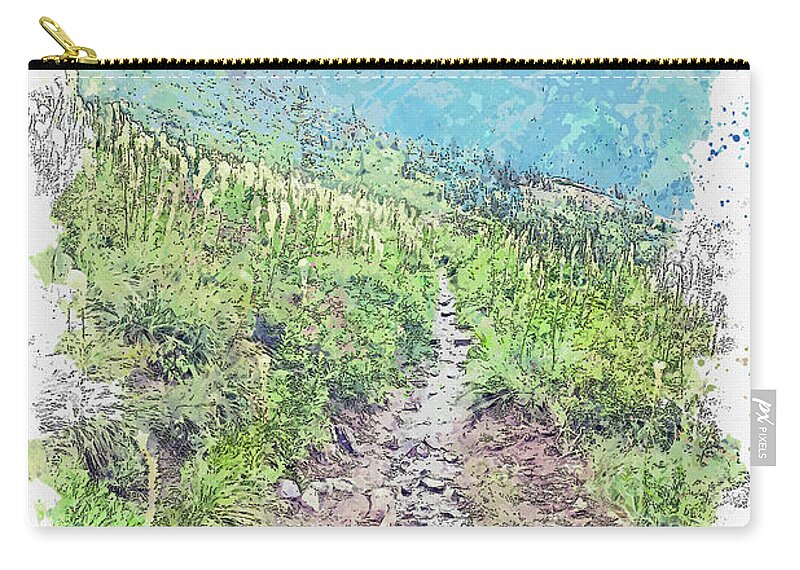 National Zip Pouch featuring the painting Grinnell Glacier Trail, ca 2021 by Ahmet Asar, Asar Studios by Celestial Images