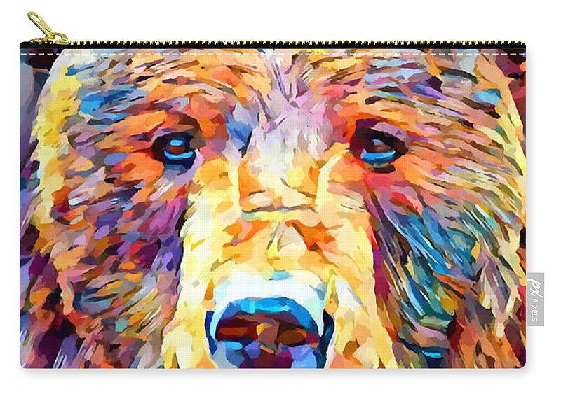 Grizzly Bear Zip Pouch featuring the painting Grizzly Bear 2 by Chris Butler